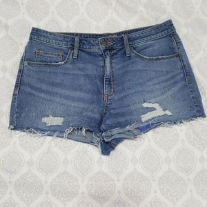 High Rise Destructed Jean Shorts - Medium wash